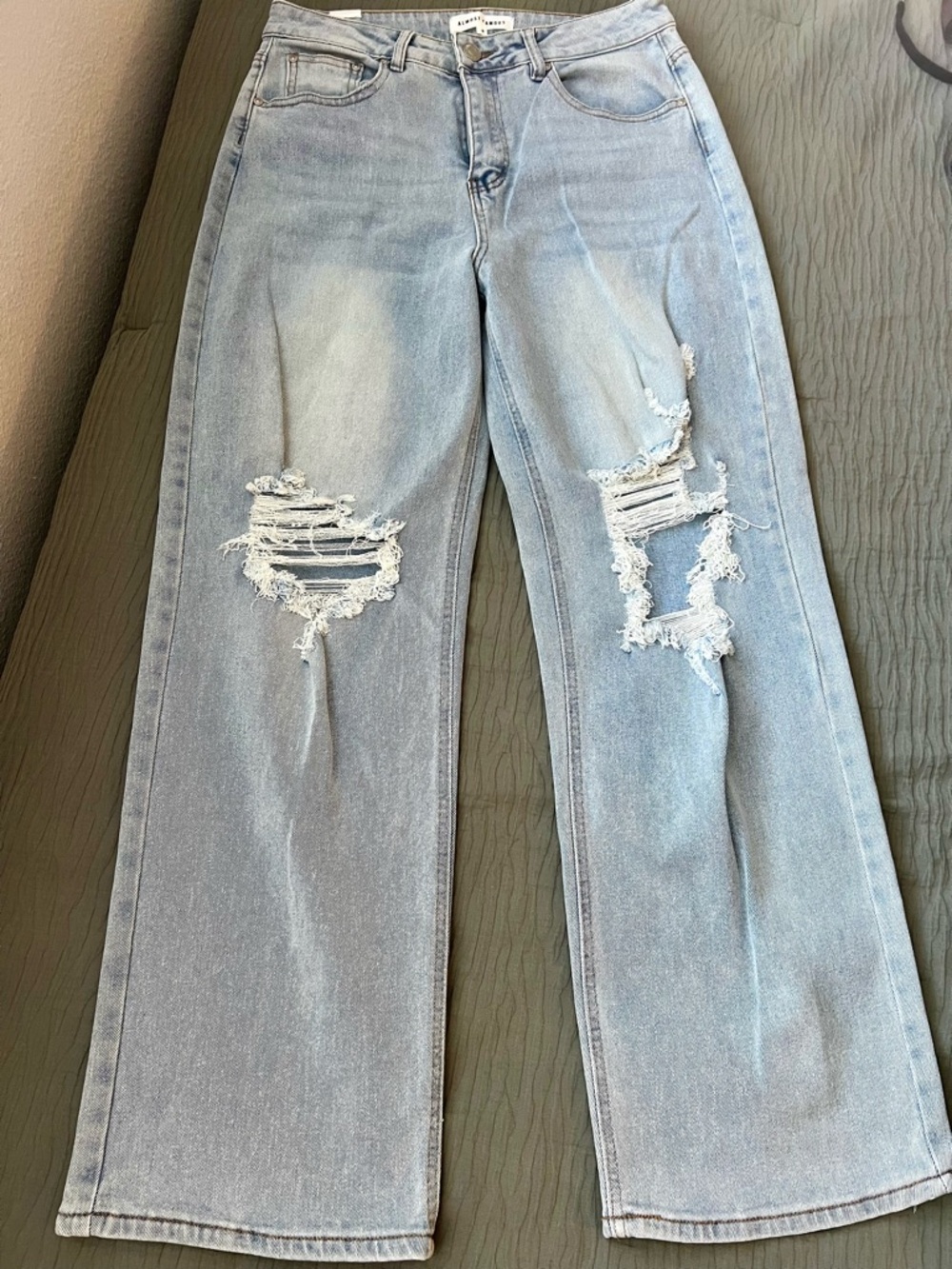 Almost Famous Light Blue Distressed Wide-Leg Jeans